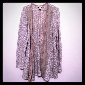 Open Cardigan with crochet lace detail on front